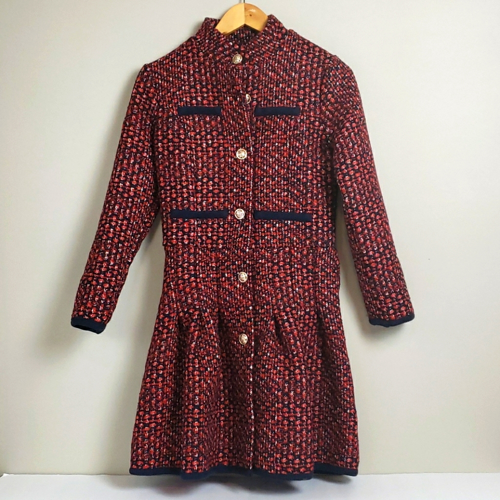 Tweed Coat / Dress SZ XS / S Red Blue
